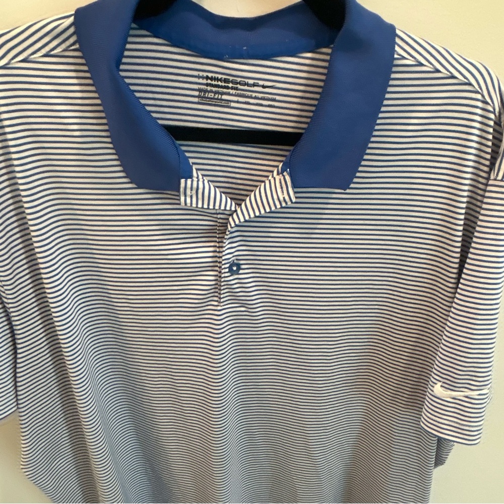 Nike Victory Striped Polo Shirt Blue/White Short Sleeve Dri-Fit EUC Size XXL